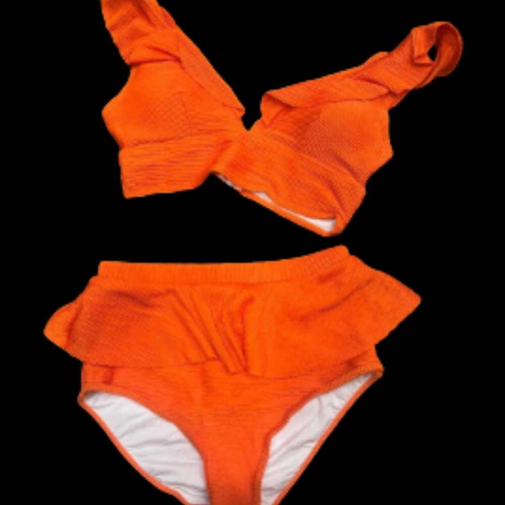 High-Waist Ruffle Bikini Set - Orange - Picture 1 of 7